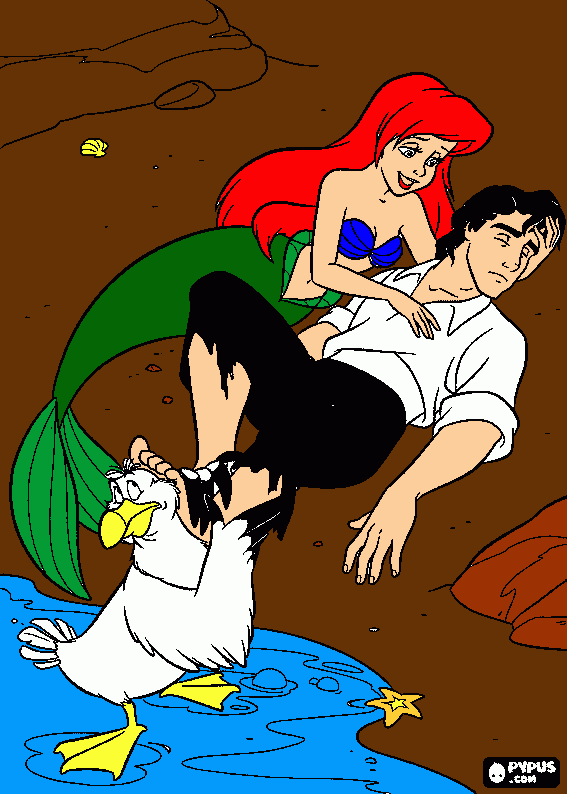 ariel and eric beach coloring page