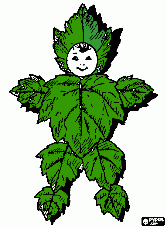 Autumn doll made of dried leaves colori... coloring page