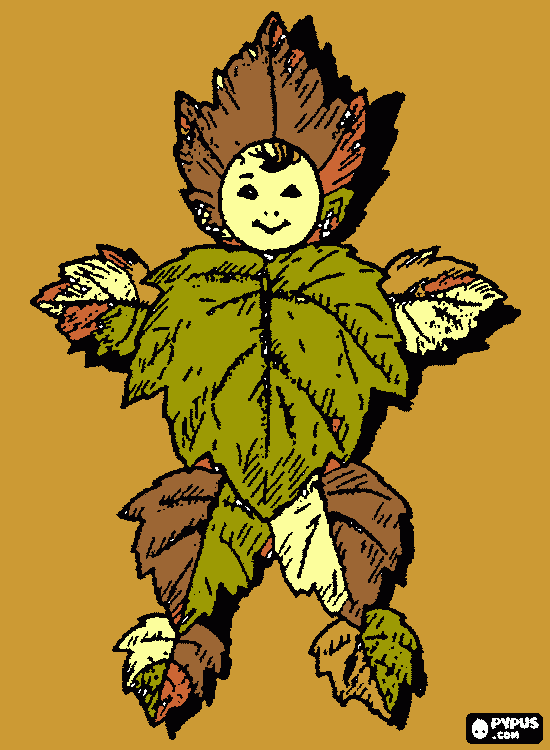 Autumn Doll made of leaves coloring page