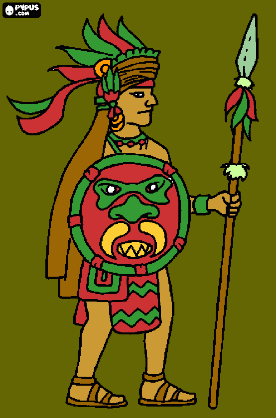 Aztec warrior with spear  coloring page