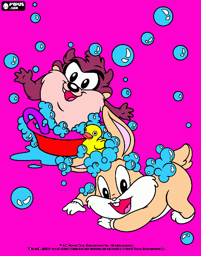 Baby Taz Bathing And Lola Peeping coloring page