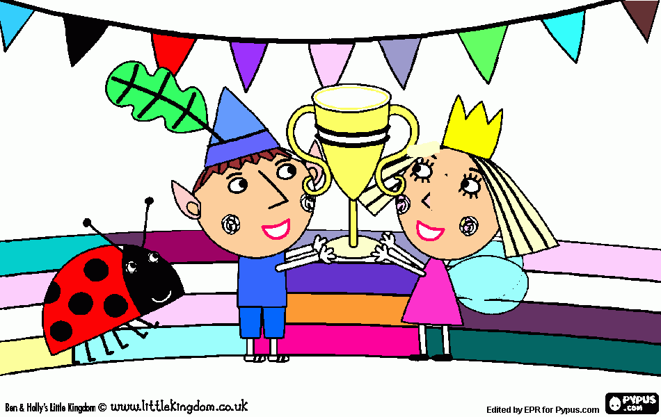 ben and holly with the trophy coloring page