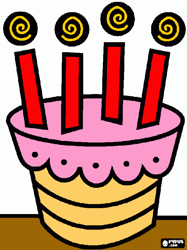Birthday Cake for a four years birthday party coloring page
