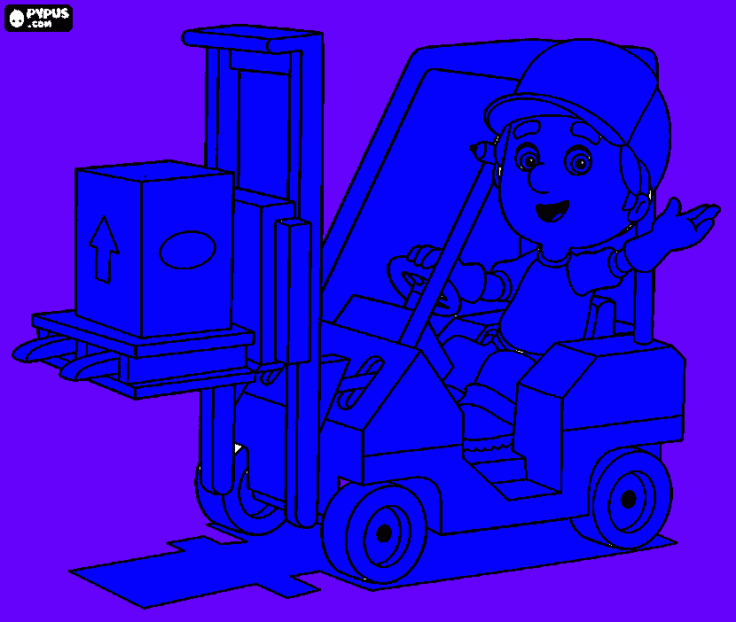 Blue Handy and his forklift coloring page
