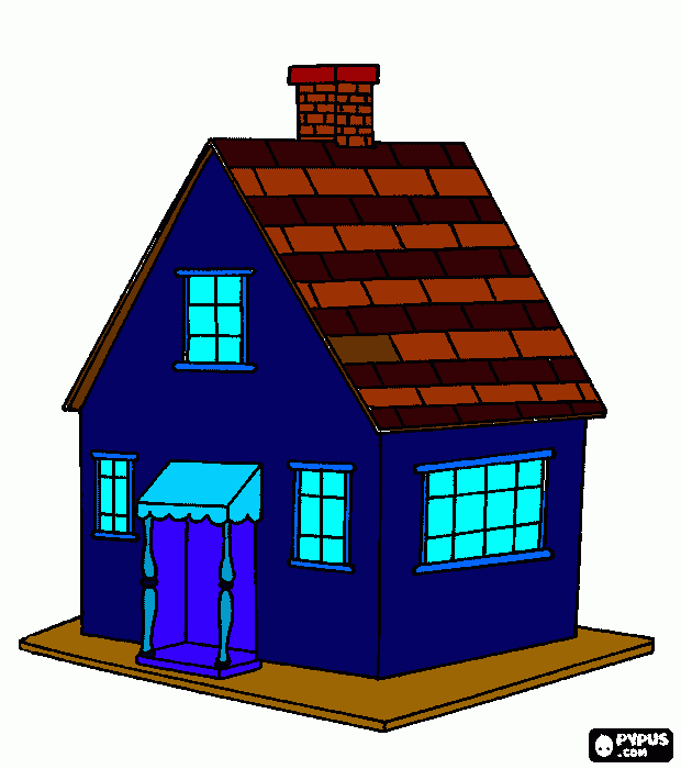 blue house coloring page