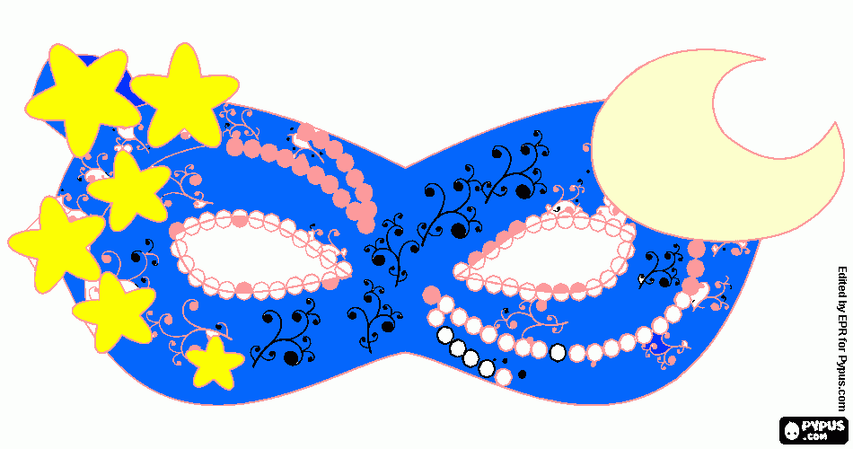 blue mask with stars and moon coloring page