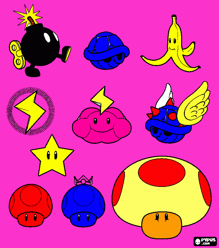 booms and power up for supper mario coloring page