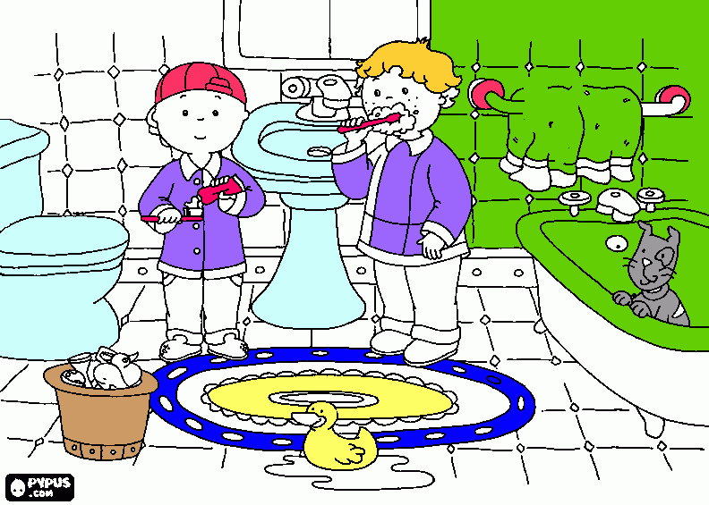 Caiullou brushing his teeth coloring page