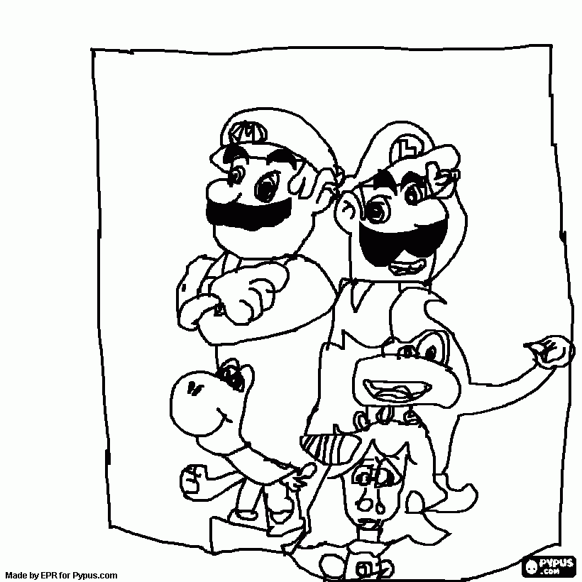 Cas Mario Drawing with other characters coloring page