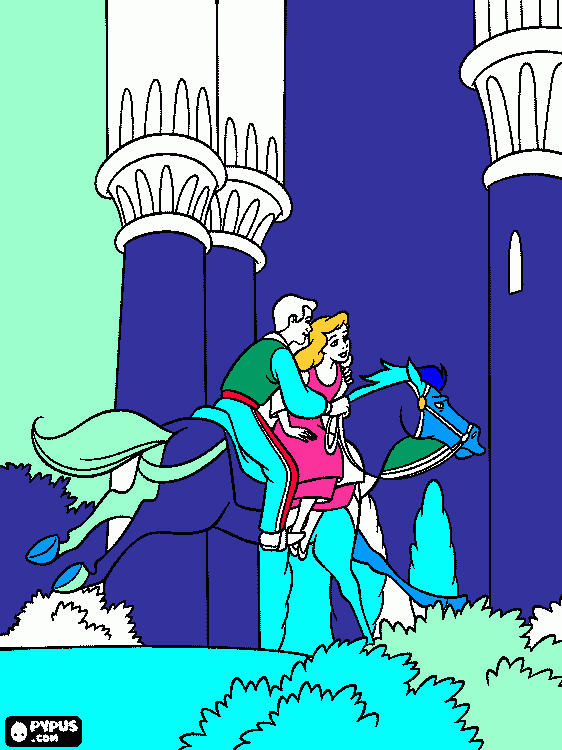cinder and prince on horse coloring page