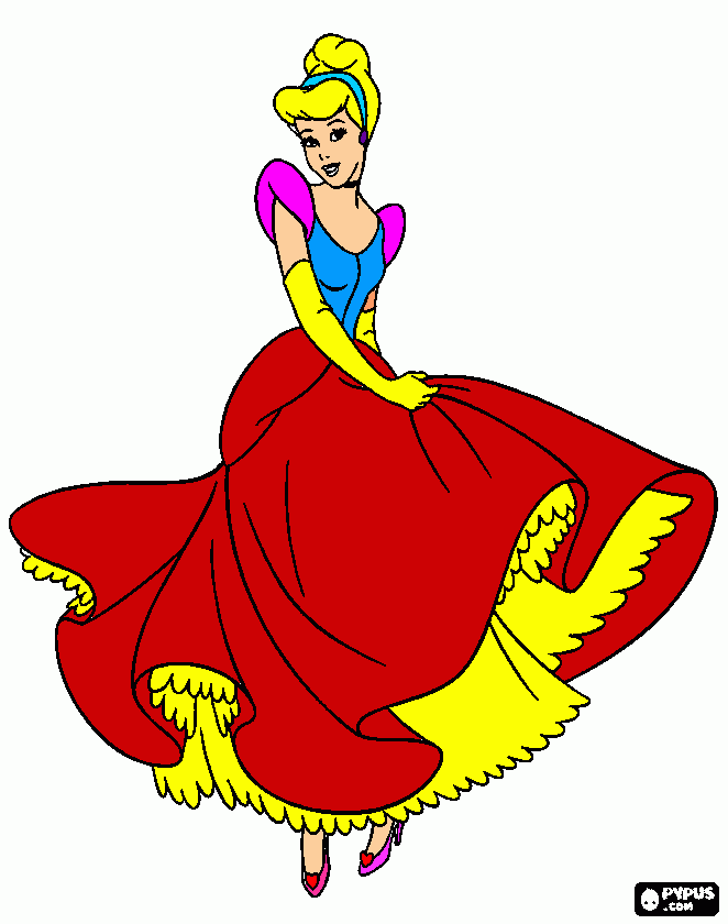 Cinderella red blue dress coloring page