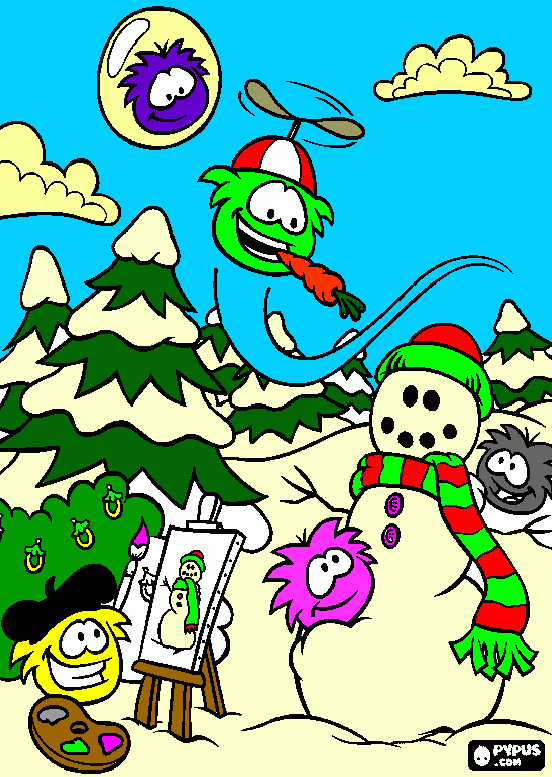 club penguin pufles ( making snow man ) coloring page