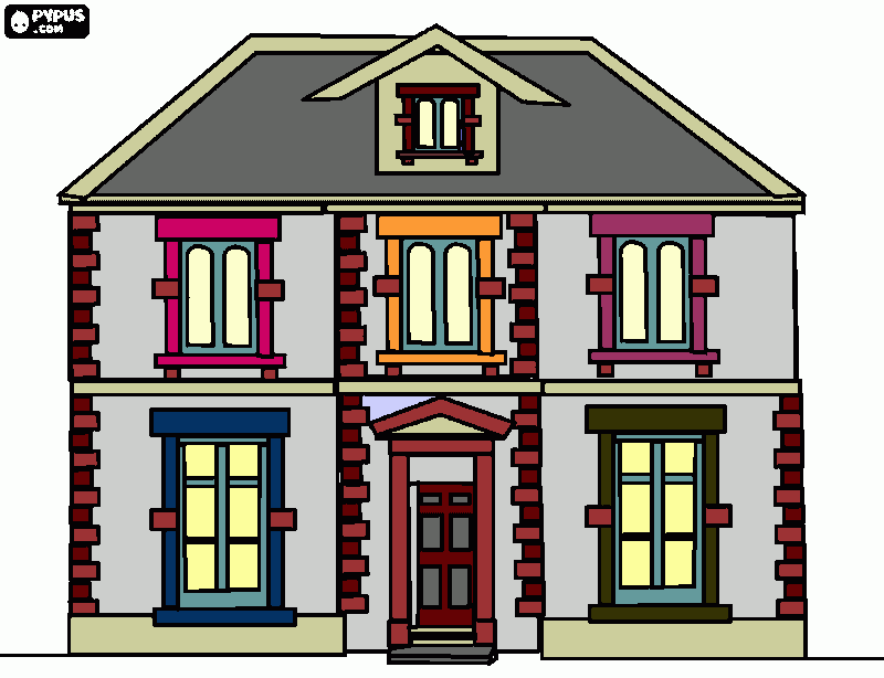 colored window house for preschool  coloring page
