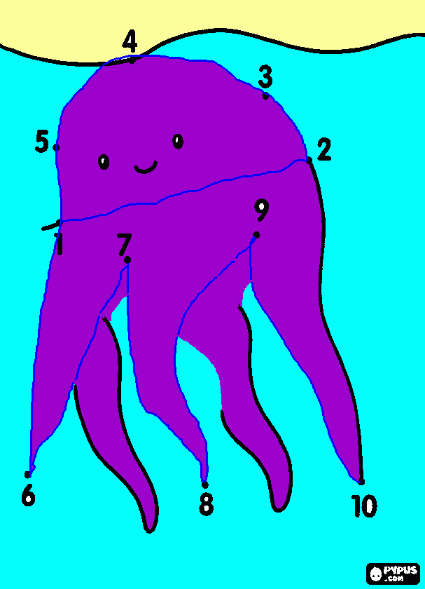conect the dots jellyfish  coloring page