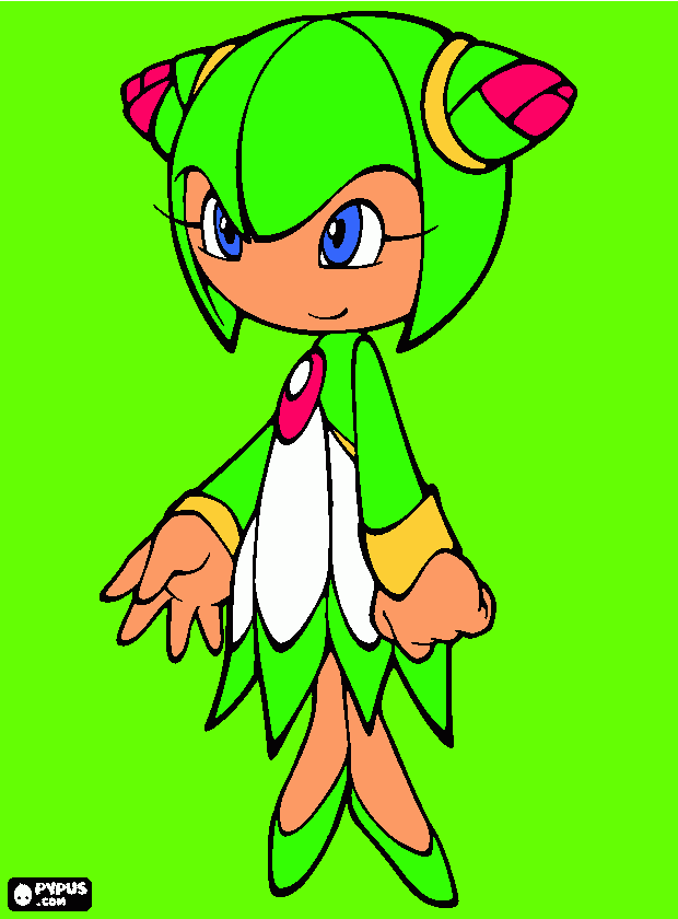 Cosmo Sonic on a green background coloring page