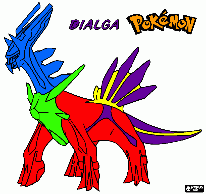 Dialga has the power to control time and is a Steel and dragon type Pokémon  coloring page
