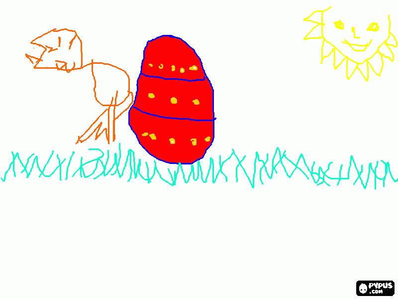 Dinasaur's Easter Egg on Grass coloring page