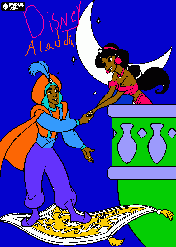 DISNEY ALADDIN PRINCESS JASMINE AND PRINCE ALADDIN coloring page