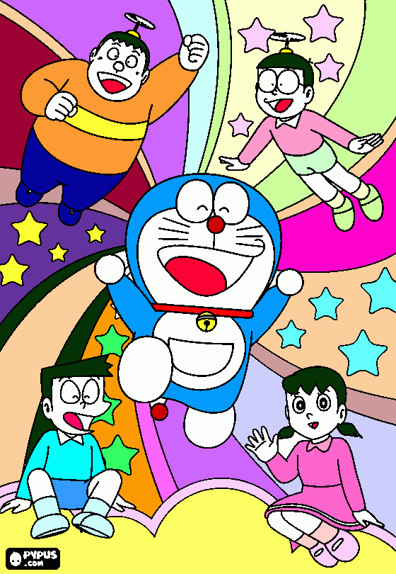 doraemon  $  his  dost coloring page
