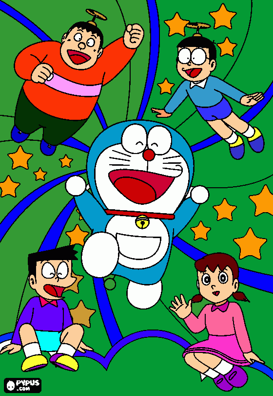 doreamon with his friend coloring page