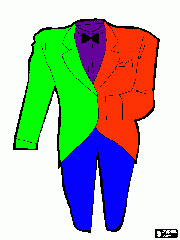 Elegant night suit for a gentleman in bow tie and pocket handkerchief  coloring page