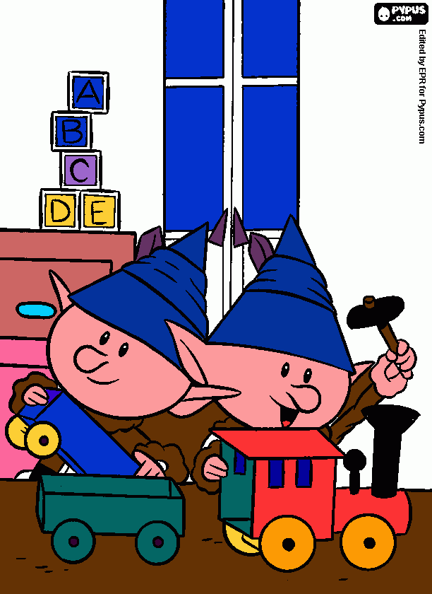 elves making train coloring page