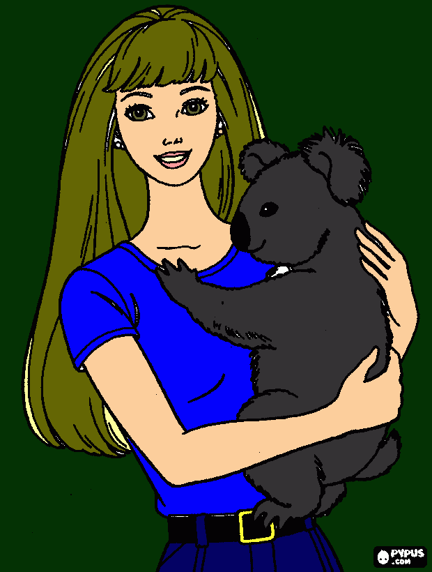 girl holding an adorable koala coloring page