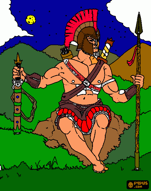 gladiator waiting for enemys at night coloring page