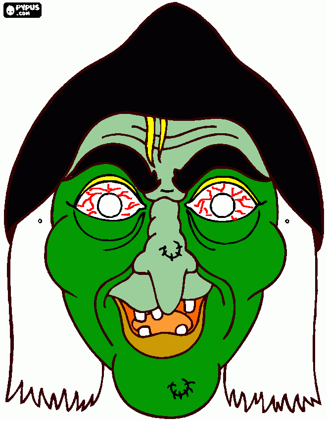 green witch mask coloring page