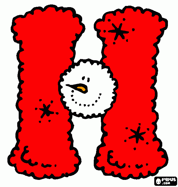 H letter with snowman coloring page