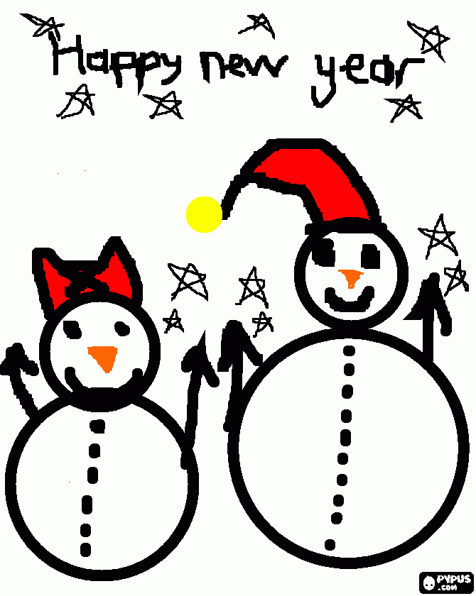 Happy New Year drawing coloring page