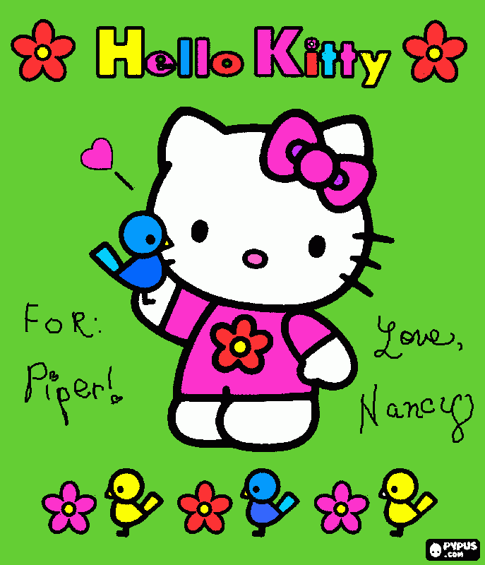 Hello Kitty And Flowers coloring page