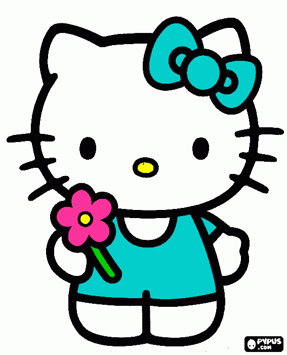 Hello Kitty holding a flower coloring page