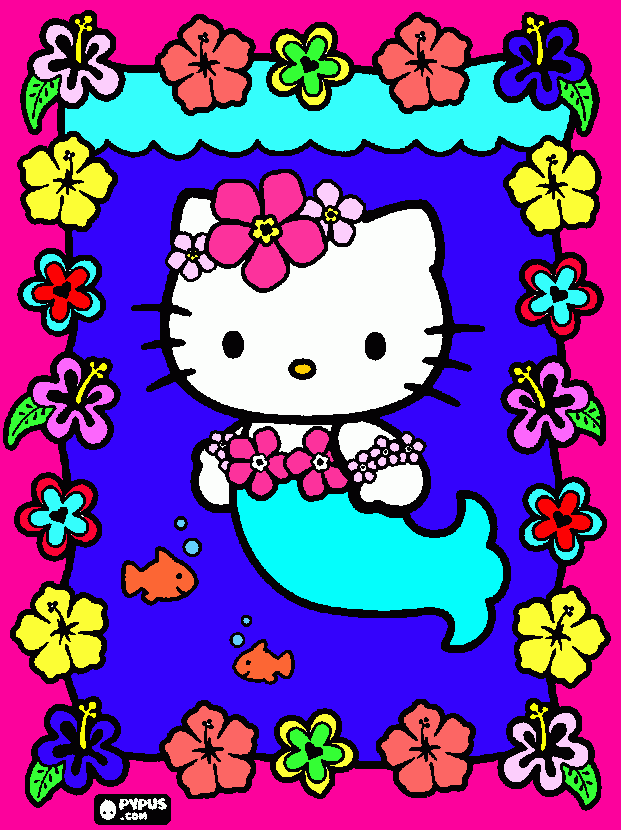 Free HELLO KITTY MERMAID:) coloring and printable page. 