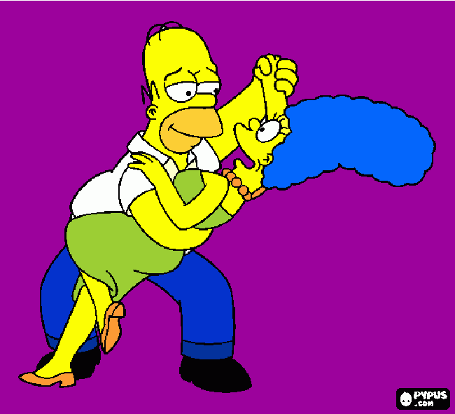 Homer and Marge dancing coloring page
