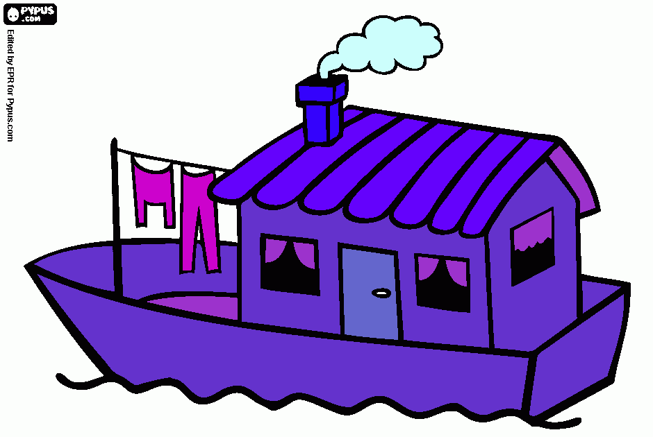 house boat coloring page