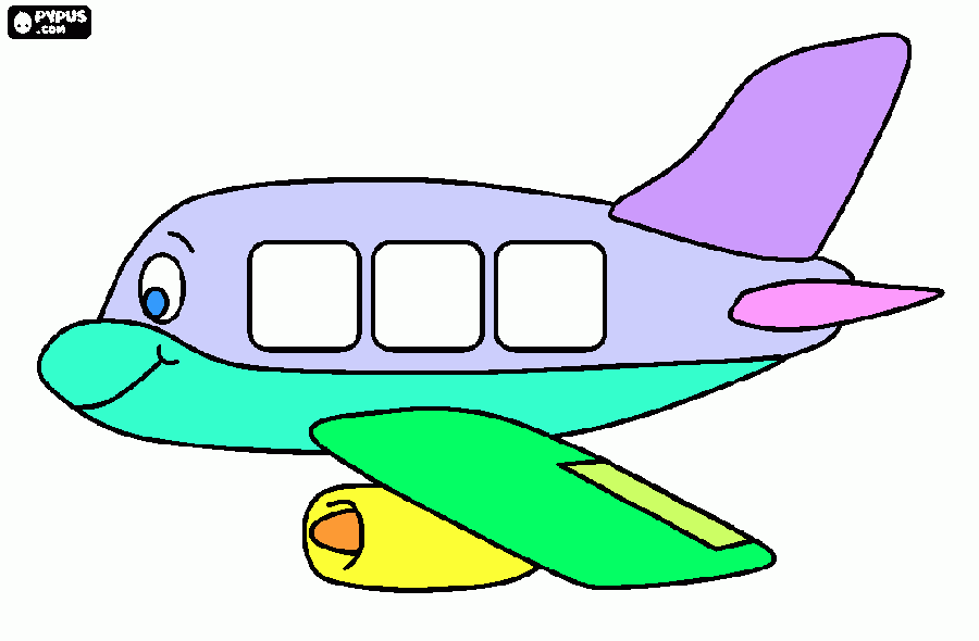 Hymyilevä värikäs lentokone coloring page