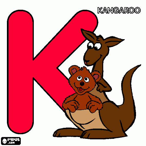 K - baby bear kangaroo coloring page