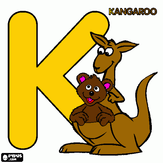 K is for Kangaroo coloring page