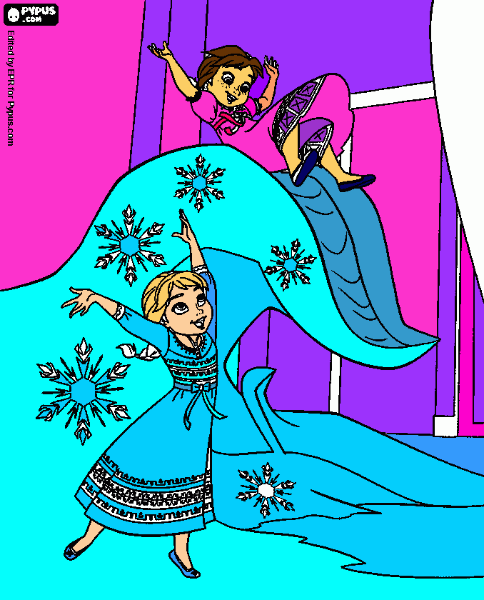 Kid Elsa an Kid Anna coloring page
