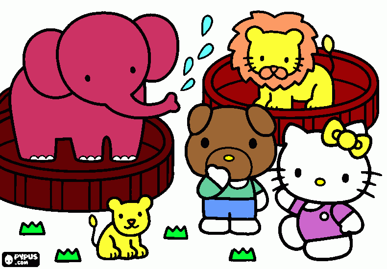 Kitty and friends in the Zoo coloring page