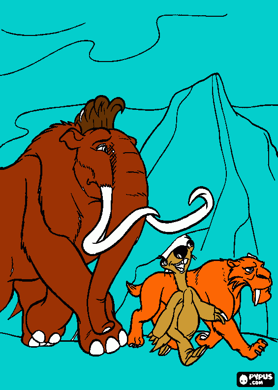 ledeno doba:Meni,Sid i Dijego. coloring page