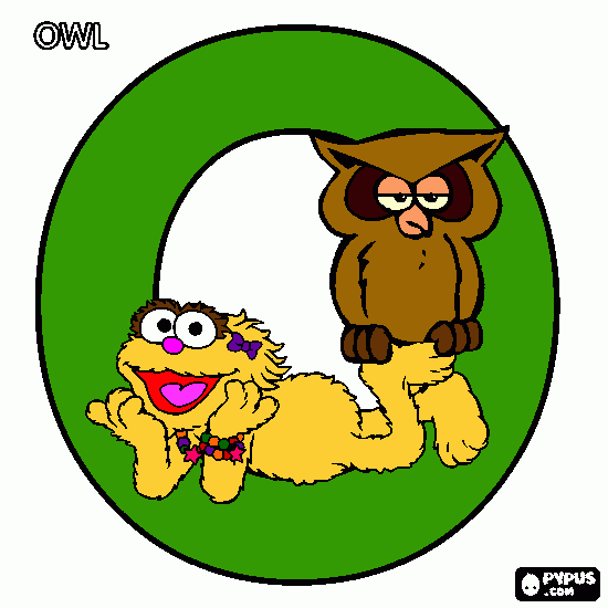 letter o with an owl coloring page