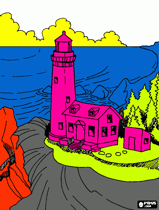lighthouse and lighthouse keeper's house coloring page
