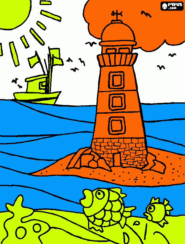lighthouse in the middle of the sea coloring page