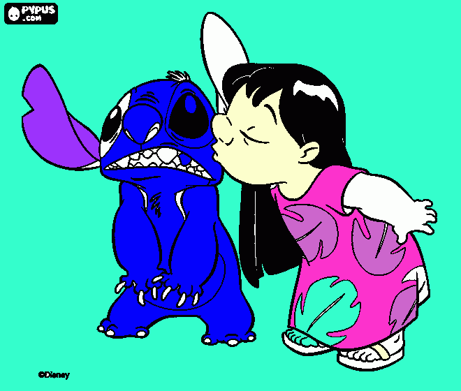 Lilo kissing Stitch coloring page