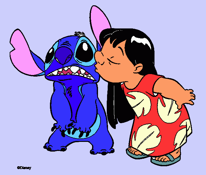 Free Lilo,the Hawaiian girl kisses Stitch coloring and printable page. 