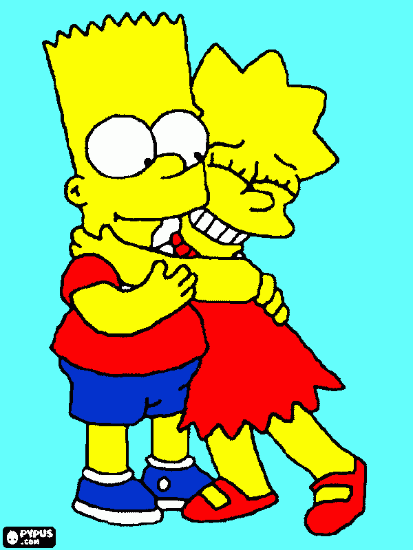 lisa and bark embrace each other as good brother coloring page