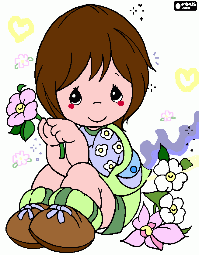 little girl with a little flower coloring page