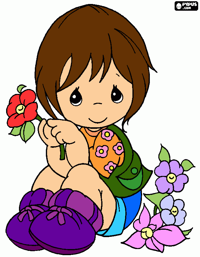 little girl with flowers coloring page